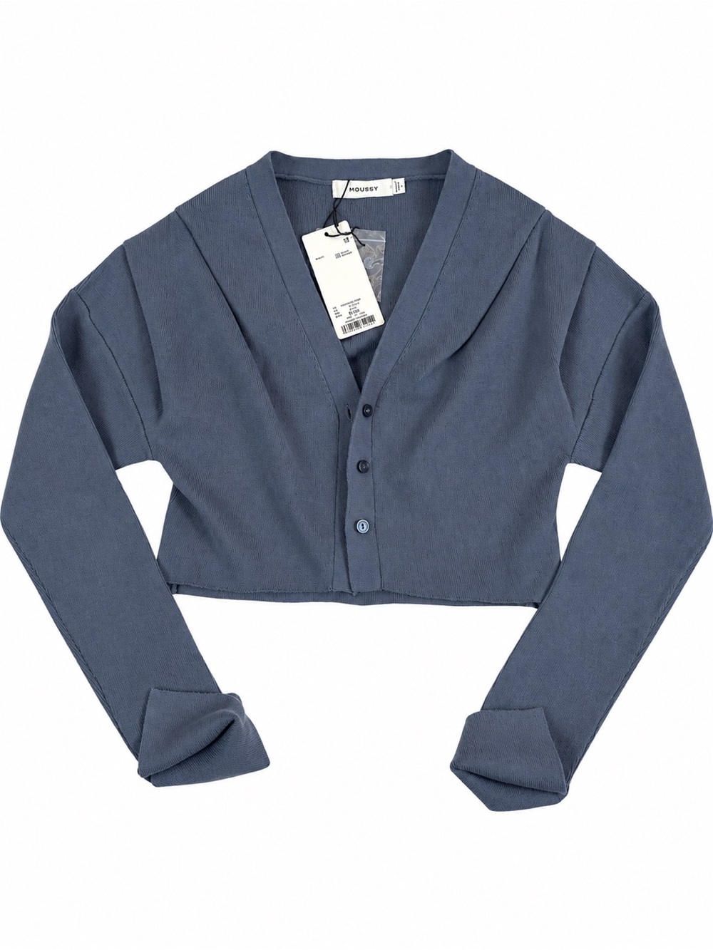 MOUSSY Cropped Pleated Shoulder Cardigan Size Free NWT